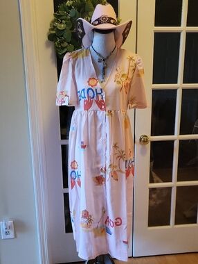 Source Unknown Light Pink Tropical Button-Front Midi Dress